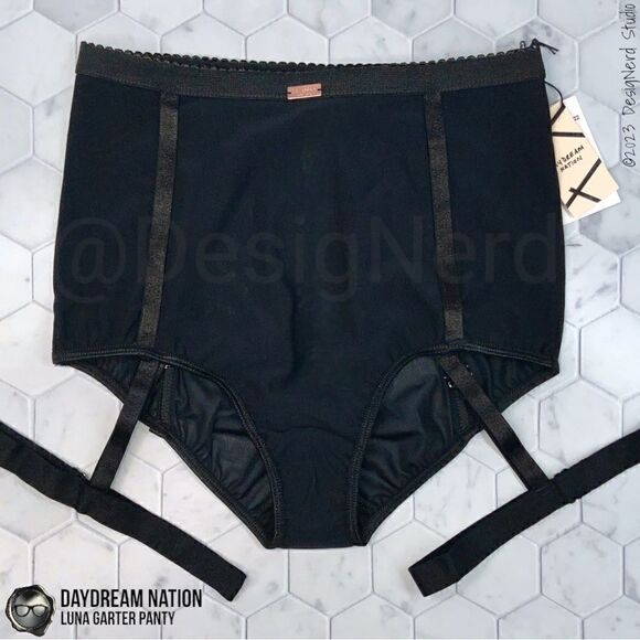 DAYDREAM NATION LUNA GARTER PANTY / DOLLS KILL BETTY UNDERWEAR BLACK PINUP SMALL - Picture 1 of 16